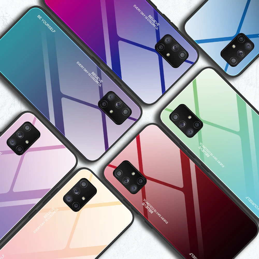 Чехлы из закаленного стекла для Samsung Galaxy A51 чехол A71 AA11 A31 бампер с градиентом цвета