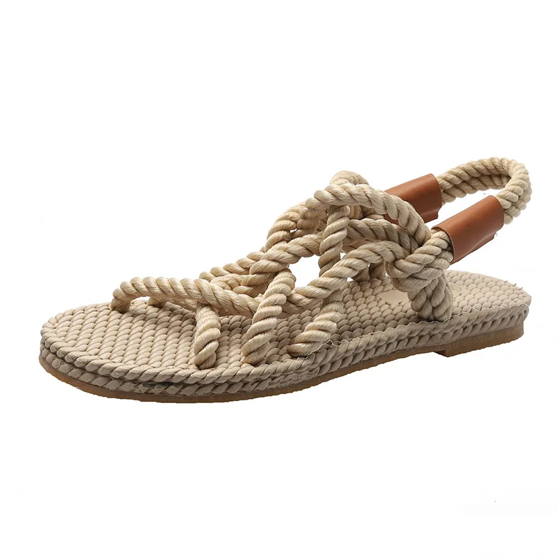 

Ladies Summer Hemp Rope Women's Shoes Woven Fashion Roman Sandals Women Black Flat Shoes Open Toe Sandals