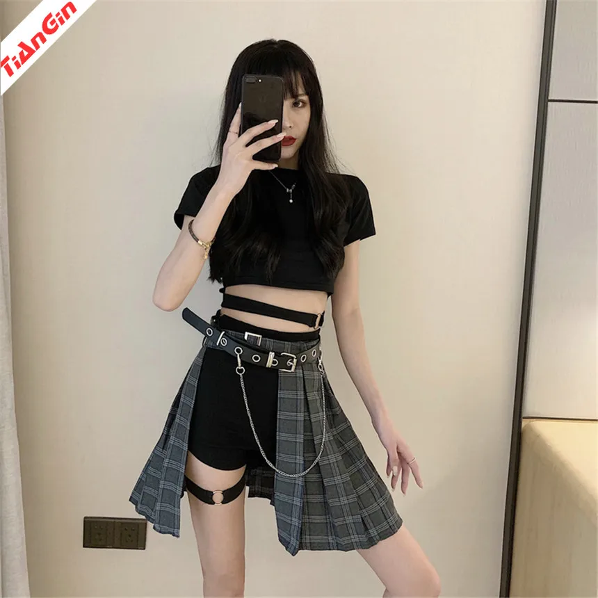 

Summer Hong Kong Sexy Pleated Skirt Female Detachable Split High Waist A Slim Loose Skirt Female Skirt