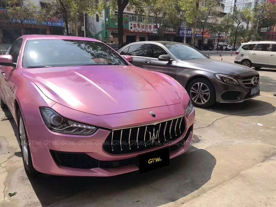 Переливающаяся Лазерная розовая виниловая пленка без пузырьков воздуха