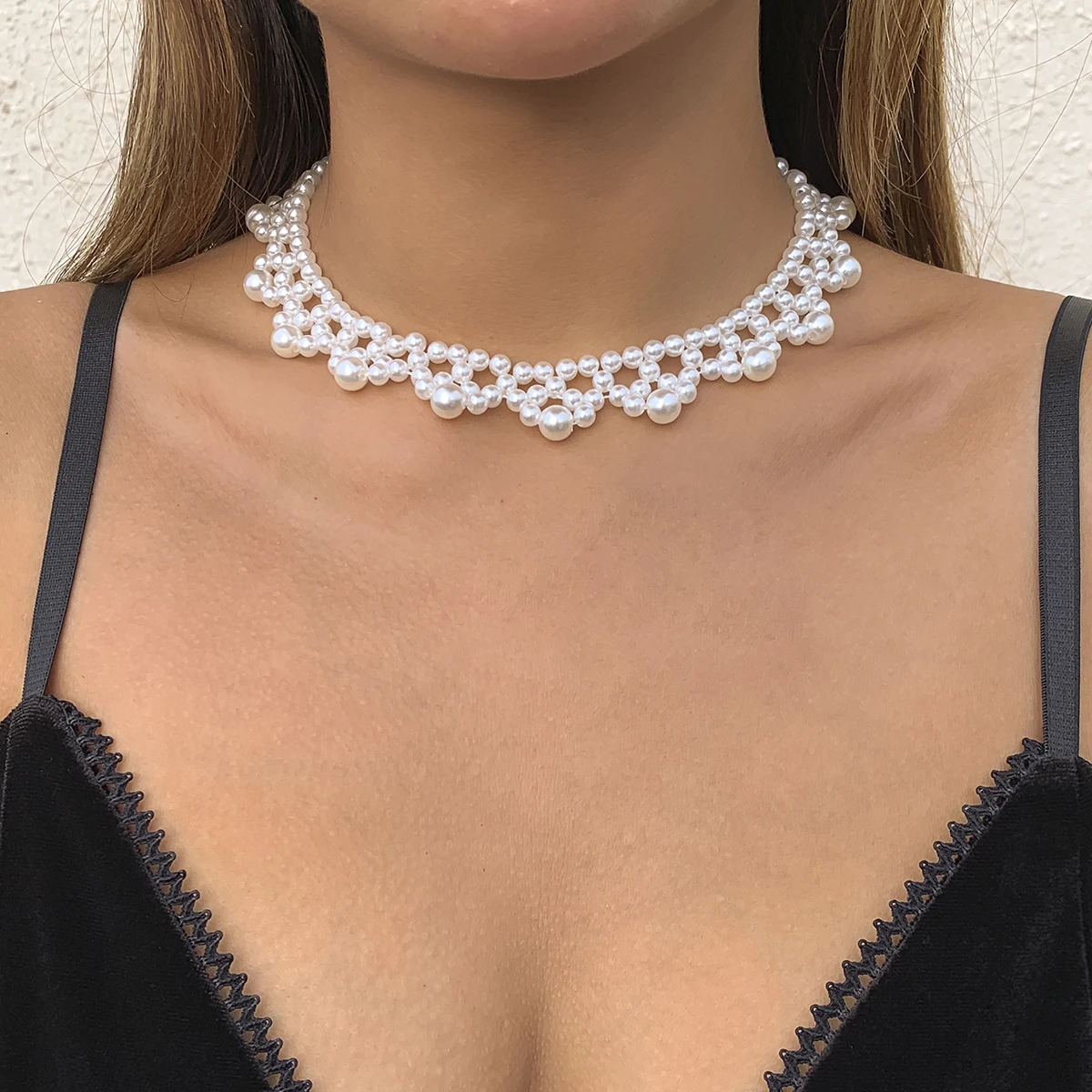 

Imitation Pearl Beads Weave Short Choker Necklace for Women 2022 Fashion Elegant Pearl Necklace Trendy Collar Ladies Girls Gifts
