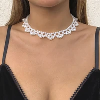 imitation pearl beads weave short choker necklace for women 2022 fashion elegant pearl necklace trendy collar ladies girls gifts