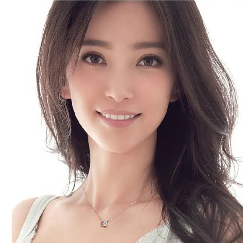 

925 Sterling Silver Jewelry Square Shape AAA+ Zircon Pendant Neckace For Women Gift 45cm Box Chain choker collares kolye