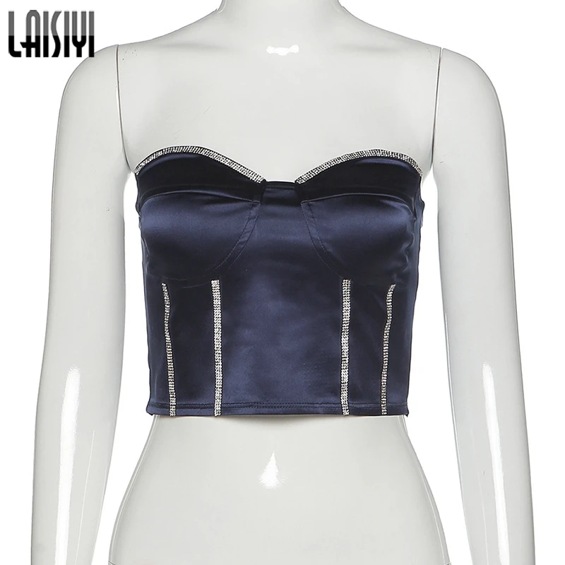 

LAISIYI Diamond Fashion Strapless Crop Tops Bustier Corset Sexy Backless Women Top Cropped Party Clubwear 2020 Summer