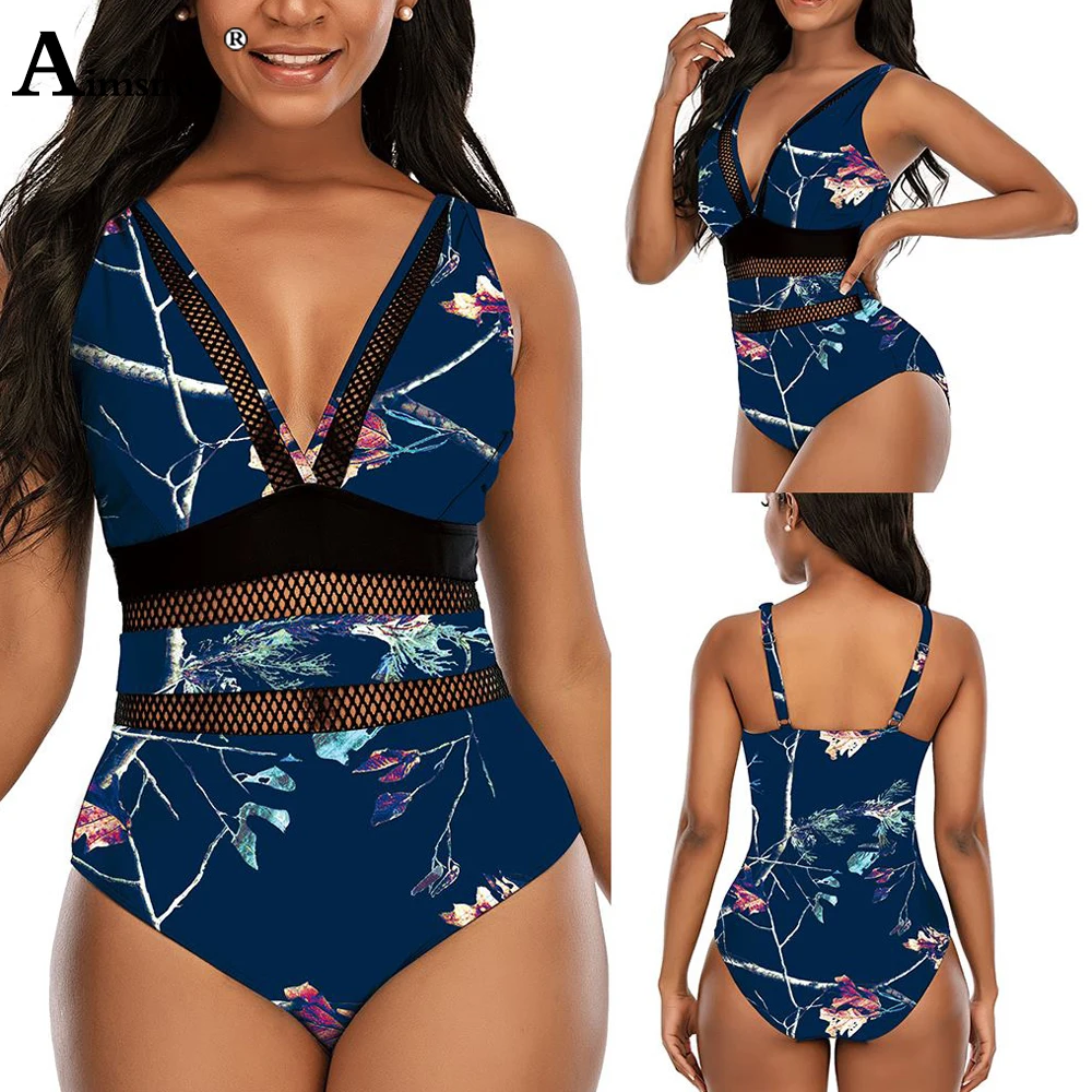 Размера плюс для женщин Цельный купальник классический цветочный принт