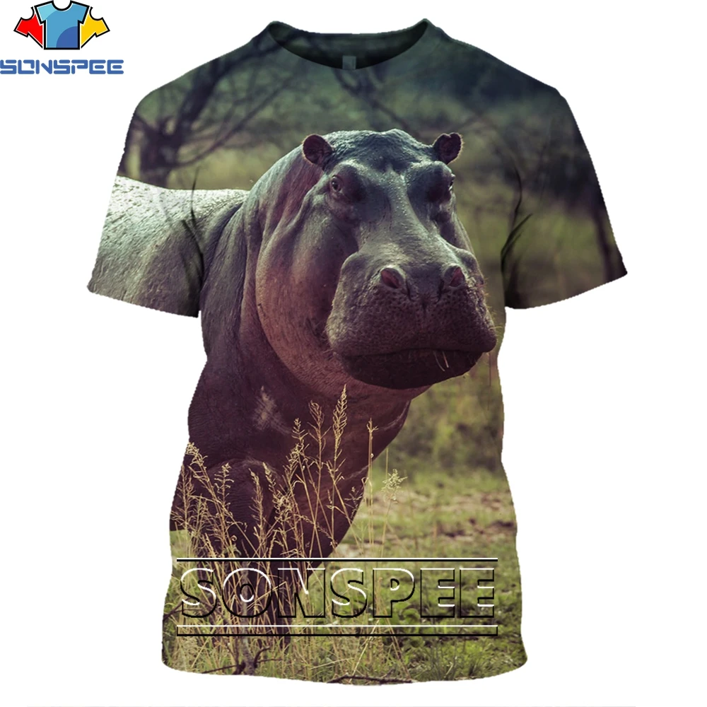

SONSPEE Hunting Animal Hippo Funny Shirt 3D Printing Men Women’s Summer Harajuku O-neck Man Oversize Tshirt Kids Tshirts Top