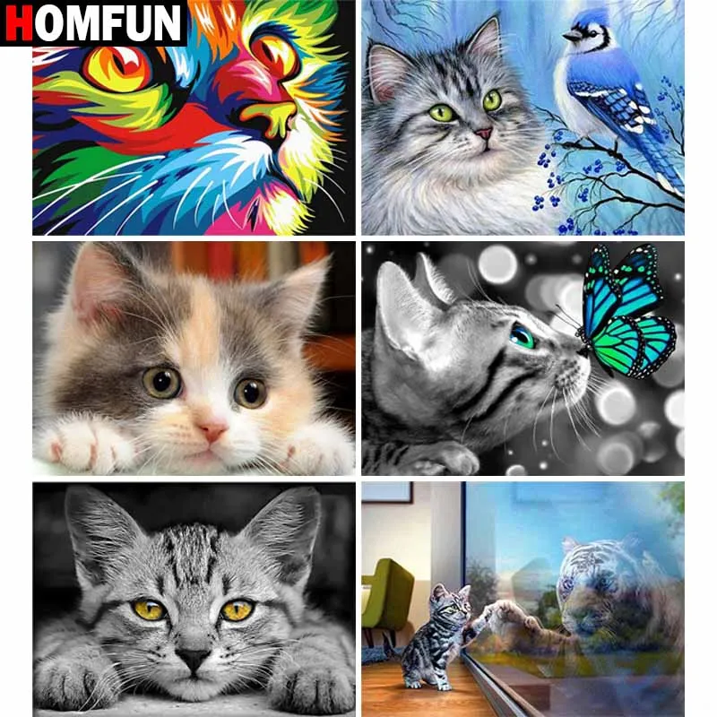 

HOMFUN Full Square/Round Drill 5D DIY Diamond Painting "Animal cat scene" Embroidery Cross Stitch 5D Home Decor Gift