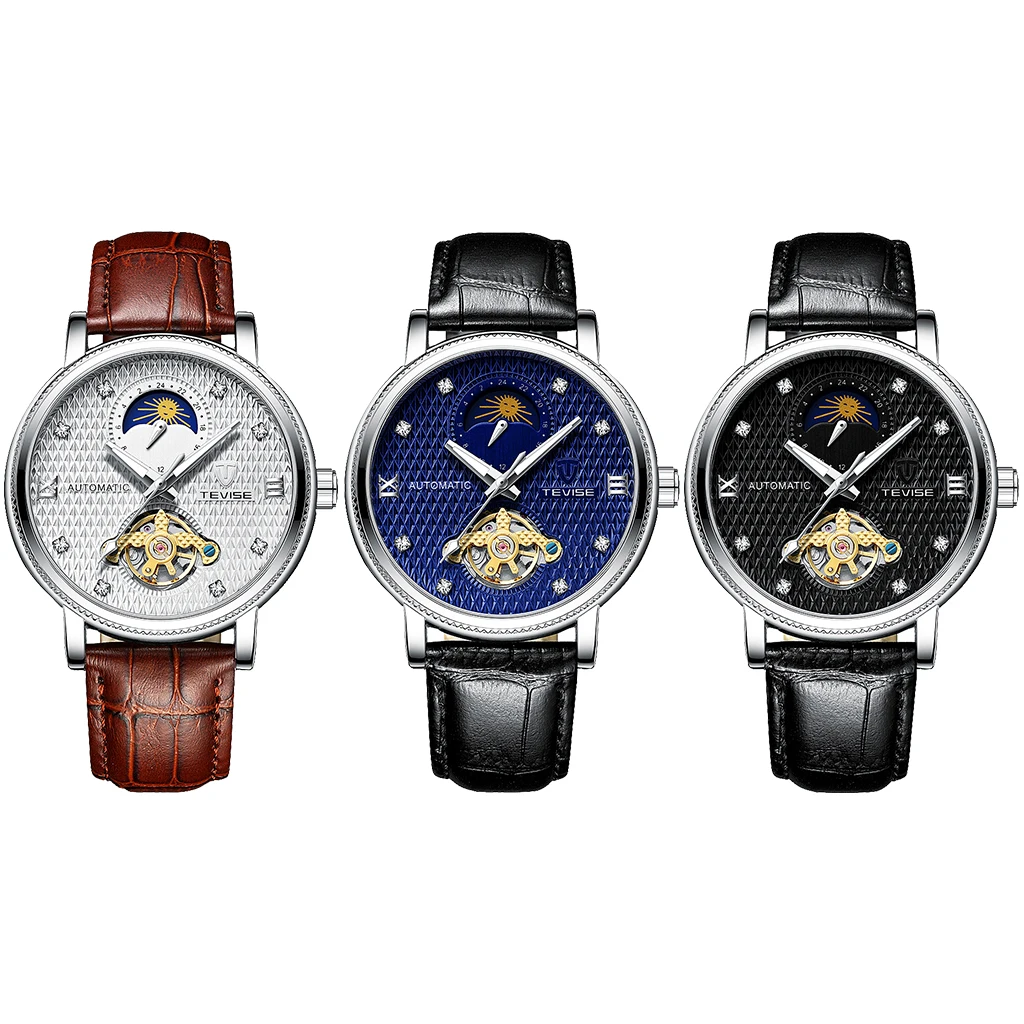 Мужские автоматические механические часы TEVISE серебристый тоновый чехол