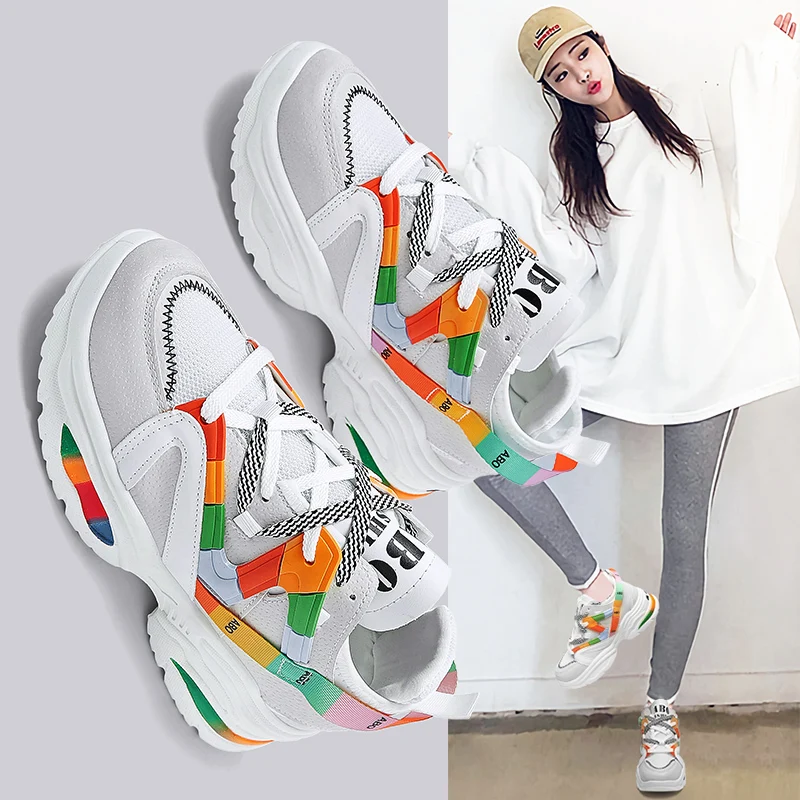Женские кроссовки разноцветные на толстой подошве женская обувь платформе