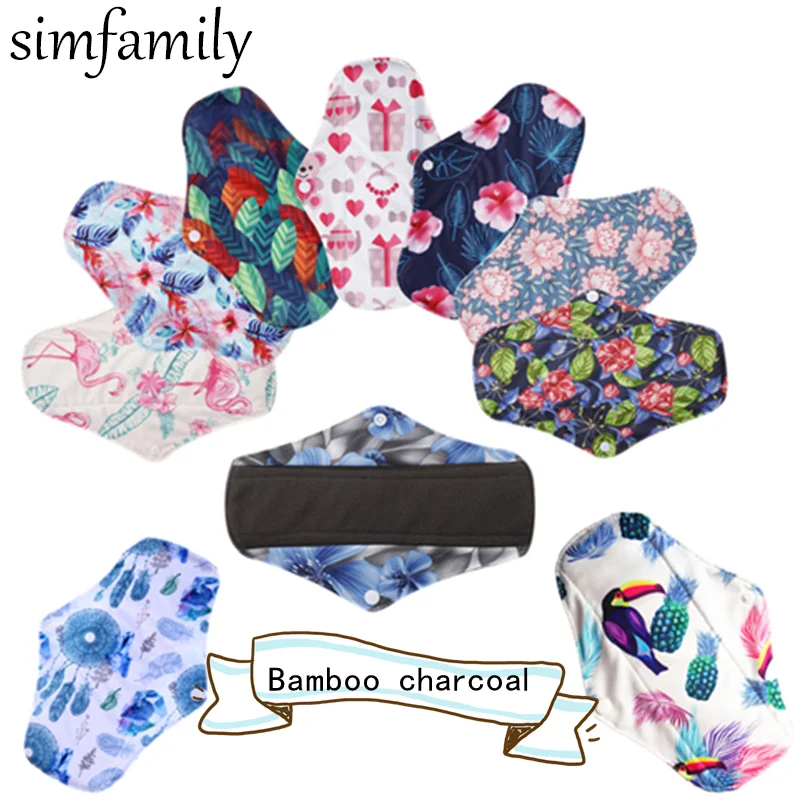 

[simfamily] 10PCS Reusable Pads Bamboo Charcoal Sanitary Pads Regular Flow Menstrual Pads Washable Panty Liner Cloth Pads