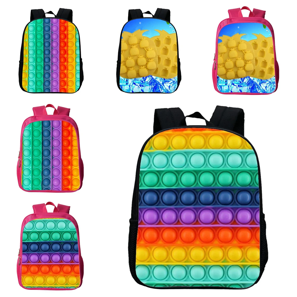 

3D Printed Push Bubble Kids School Bag Teenager Laptop Book Storage Backpack Rainbow Fidget Sensory Backpack for Children Gifts