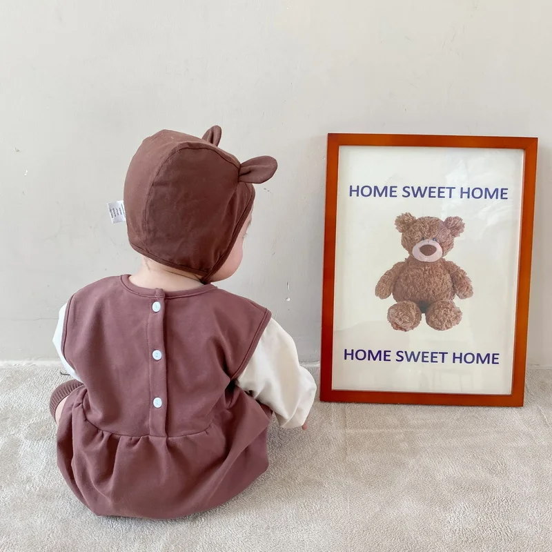 Monos de manga larga para beb&eacute; y ni&ntilde;a, mono de dibujos animados de perro + medias de Color s&oacute;lido, ropa para beb&eacute; de 0 a 2 a&ntilde;os, E1021, novedad de Oto&ntilde;o de 2021-1