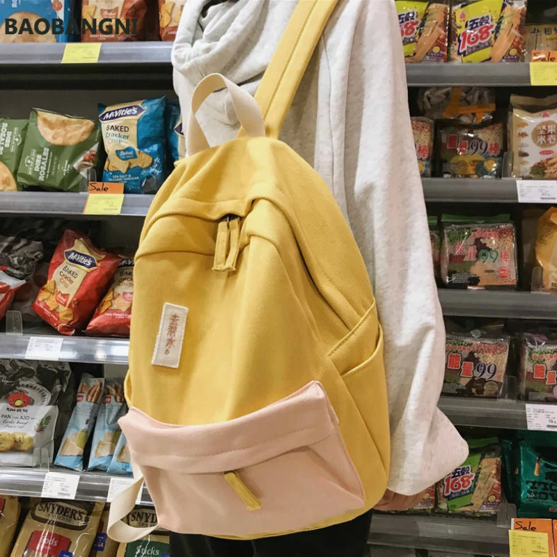 

Backpacks Women Letter Patchwork Sweet Students Preppy Backpack Womens Simple Canvas Ins Harajuku School Bag Korean Style Trendy