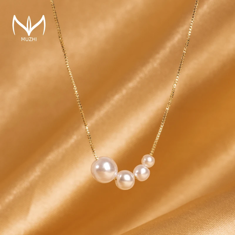 MUZHI, collares de gargantilla de perlas de moda coreana para mujer, collares con colgante de cadena de cuatro perlas bonitas, regalos de joyería de cumpleaños para niñas dulces