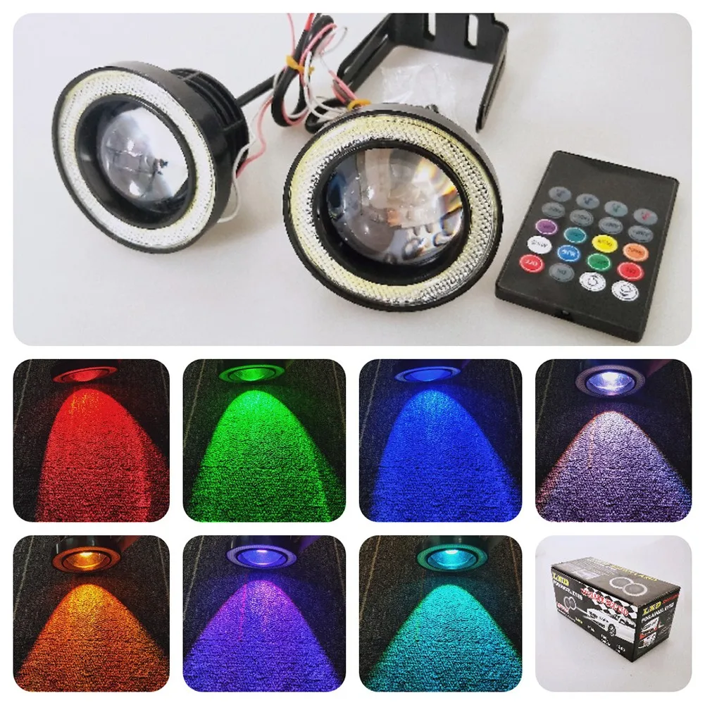 

Parts Fog Lamps RF Wireless Control RGB Changeable Replacement W/ White COB