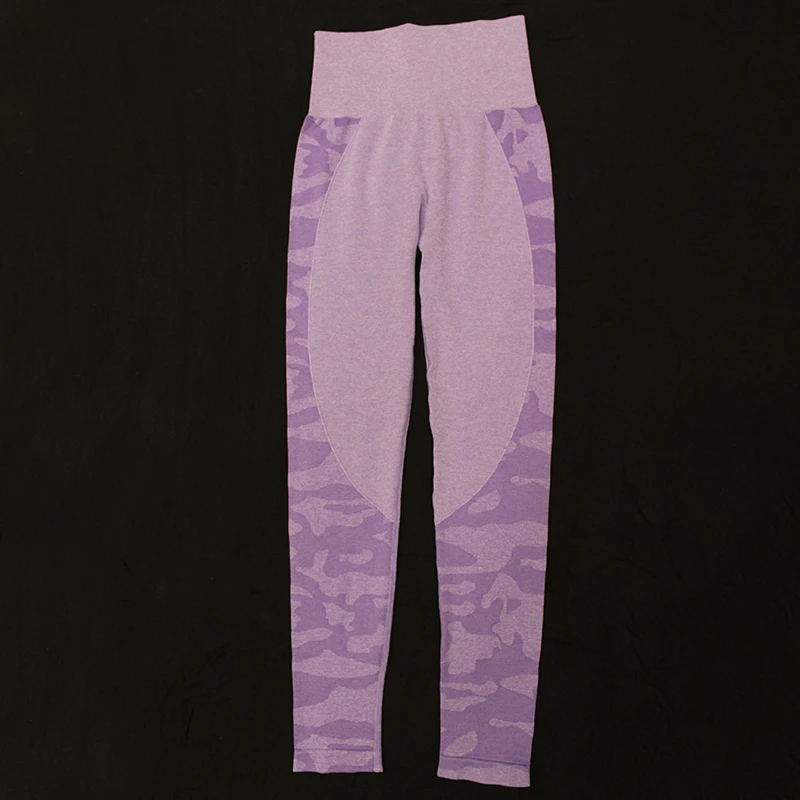 Purple Камуфляжные Бесшовные Леггинсы для йоги, тренажерного зала, фитнеса, женские брюки для йоги, беговые колготки, резинка для волос, одежда для упражнений - Цвет: Purple