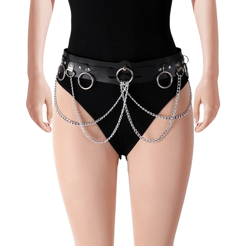 Punk Women's Metal Chain Leather Waist Belt Personality Tassel Chain Ladies Clothing Holiday Party Goth Women's Sexy Garter Belt
