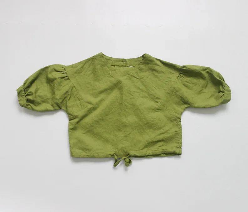 Детские осенние льняные рубашки для девочек однотонные топы с рукавами