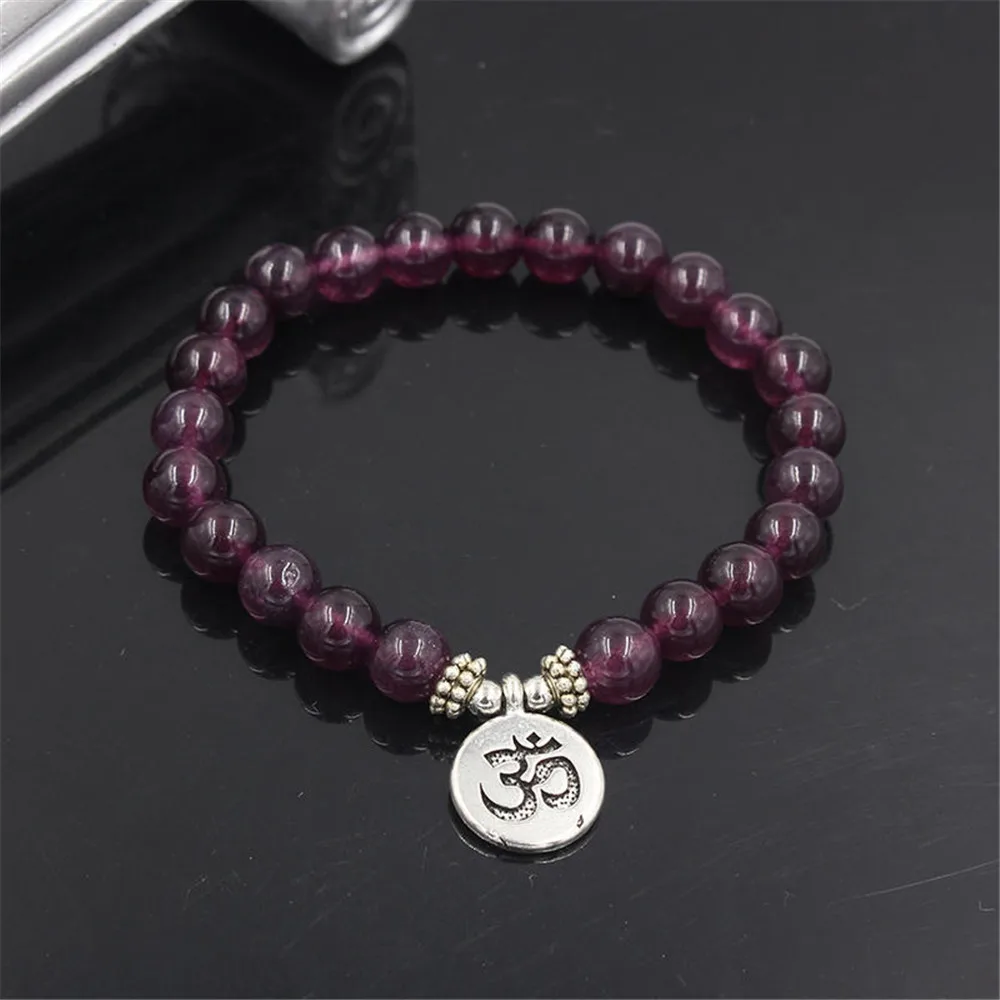 8 мм аметисты лотоса браслет высокого качества Ом Йога буддийский Мала