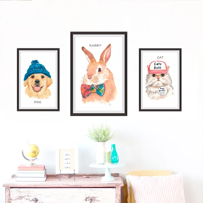 

Забавная для кошек собак кошка Хлоя, кролик рамкой Wall Art Стикеры для офиса Гостиная Спальня украшения дома Diy 3d настенные наклейки с животными