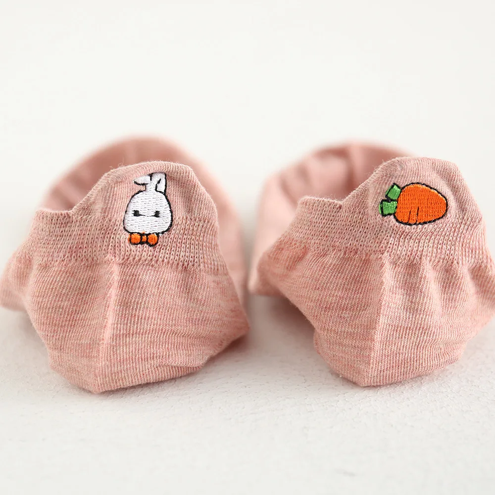 

10 Pairs Cartoon Boat Socks Women Short Spring Summer Vegetable Animals Cotton Rabbit Carrot Cute Heel Embroidered Lady Socks