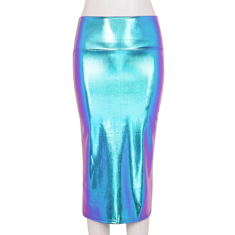 Женская юбка с разрезом металлик| |