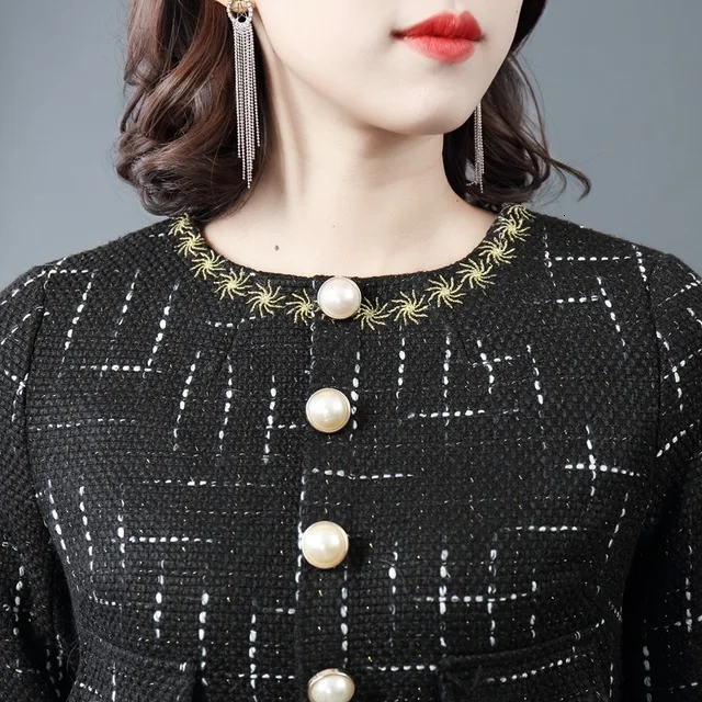 

Women Tweed Dress Elegant Vintage Office Lady Dresses 2021 New Arrival Autumn Winter Wool Woolen Midi Vestidos Clothing Female