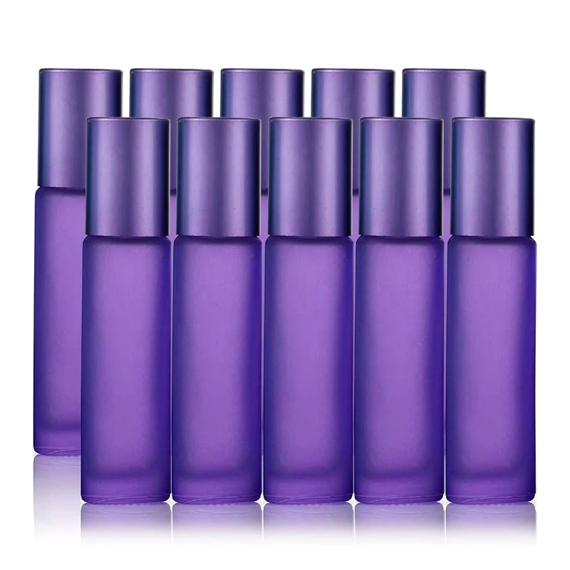 

10Pcs 10ml Essential Oils Roller Bottles Empty Refillable Colorful Frosted Glass Roll on Bottles Aromatherapy Perfume