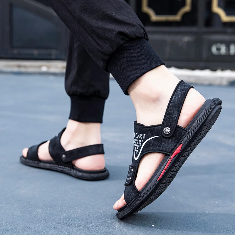

Summer New Fashion Mens Leather Sandals Rubber Sole Non-slip Soft Beach Massage Slippers for Male 2021 Youth Daily Flat Slides
