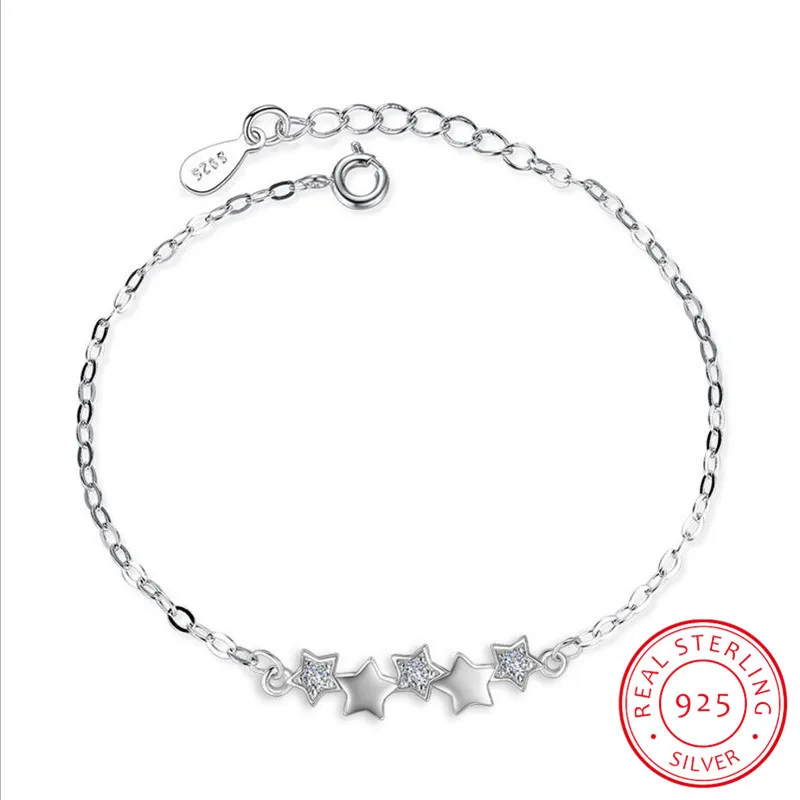 

925 Sterling Silver Bracelets & Bangles For Women Sterling-silver-jewelry Lovely Star Bracelet pulseira S-B113