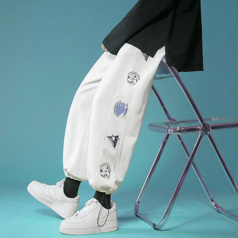 

Men's Sweatpants Popular Couples Two Side Print for Teenagers Solid Color Loose Ankle Length Elastic Waist Casual Sports Pants