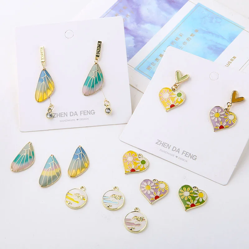 

30pcs/lot geometric round/heart shape color alloy drop oil charms diy jewelry earrings/bracelet accessory