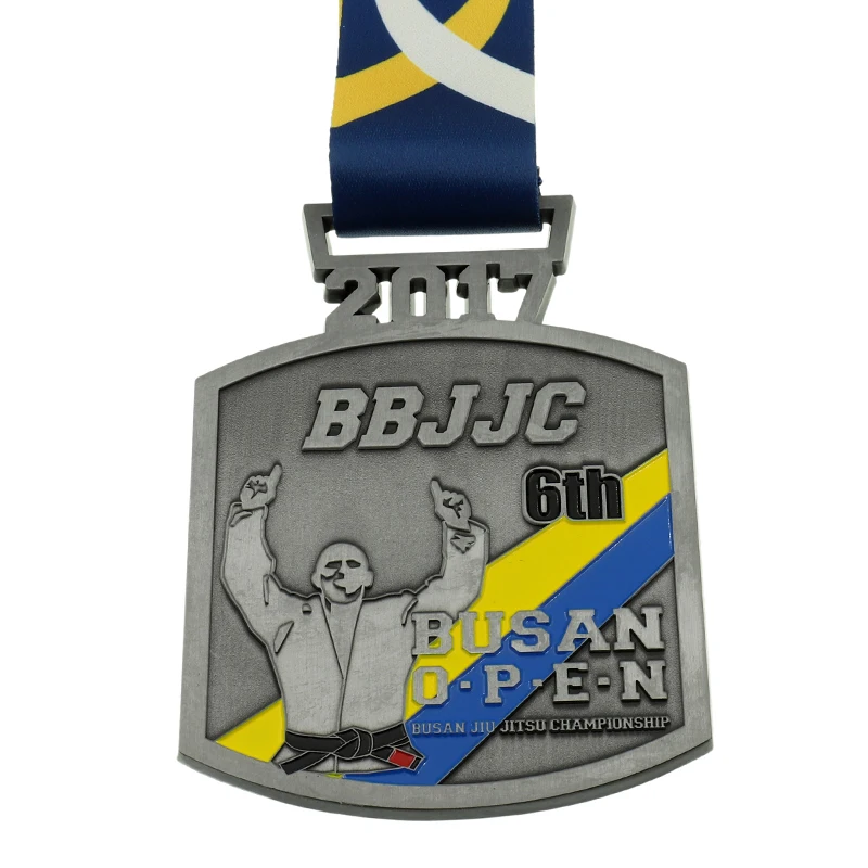

Медаль BJJ Jiu-Jitsu из цинкового сплава, под заказ, недорогая, античная серебряная медаль с лентами