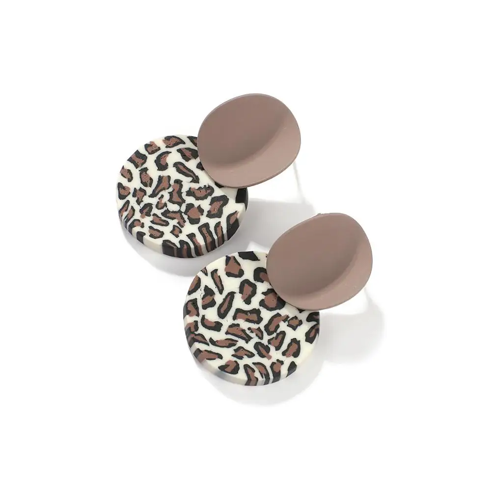 

Trendy Unique Polymer Clay Drop Earrings For Women 2021 Cute Multi-color Round Pendant Dangle Earrings Leopard Jewelry