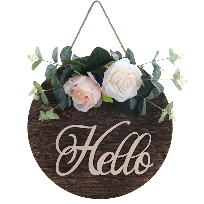 

Welcome Sign for Front Door Wooden Hanging Sign Rose Flower Spring and Summer Wreath for Outdoor Front Porch Home Decor