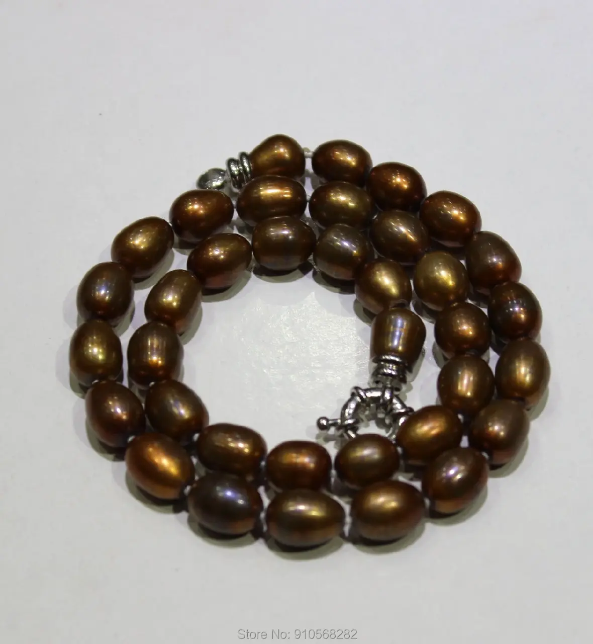 

Brown Freshwater pearl necklace Rice shape 9X11mm17INCH 44cm