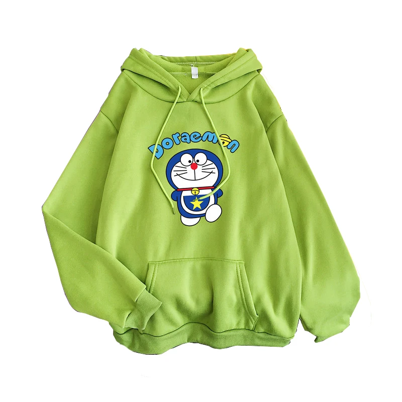 

Women Sweatshirt Casual Brand Long Sleeve Warm Hooded Violet Coat Doraemon Printed Hoodies Casual Pullovers Oversize Sportswear