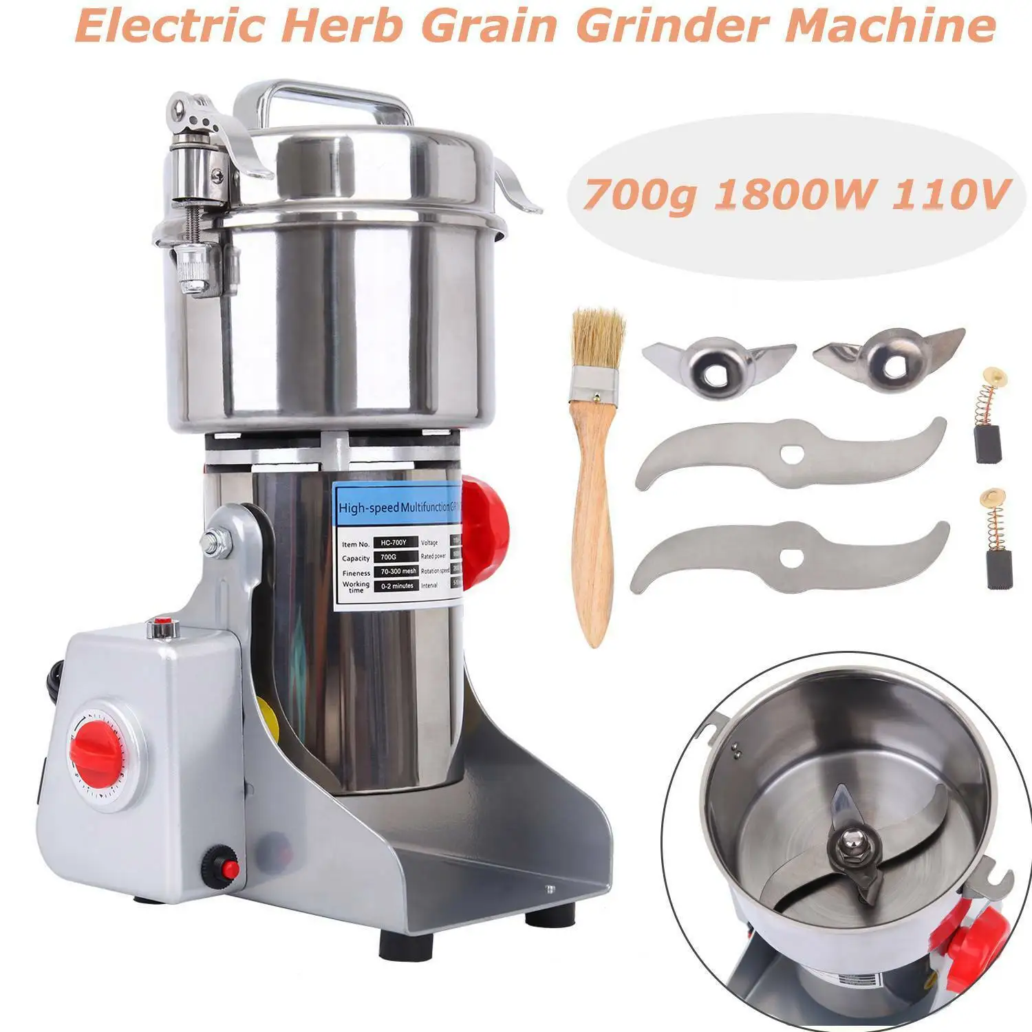 

Honhill 700g Electric Grain Grinder Mill Poder Machine Coffee Grinder Kitchen Cereals Nuts Beans Spices Grains Grinding Crusher