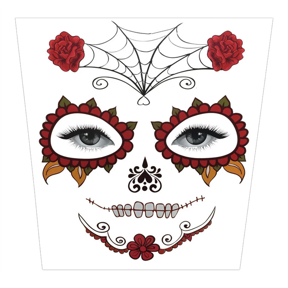 Временная маска для лица на Хэллоуин водостойкая татуировка с сахарным черепом