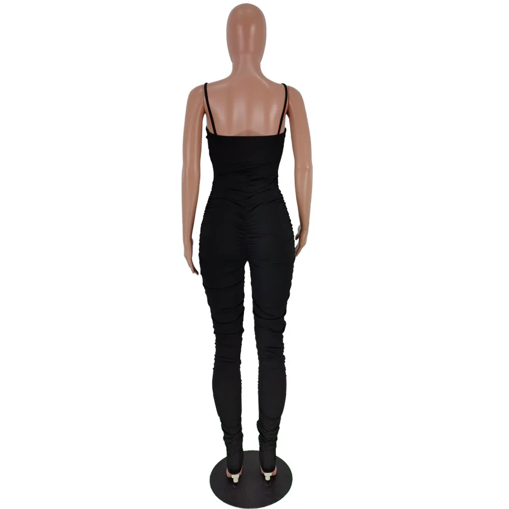 

Women Slim Fit Jumpsuit Neon Green Pleated Ruched Bodycon Bodysuit Spaghetti Strap Sleeveless Sexy O Neck Open Back Party Romper