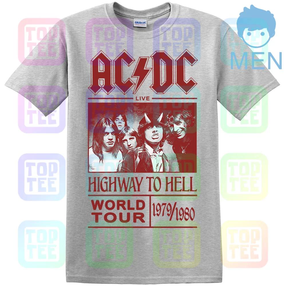 MEN-GRAY AC/DC Футболка Highway To Hell World Tour 1979/1980 все размеры официальный логотип - Цвет: MEN-GRAY
