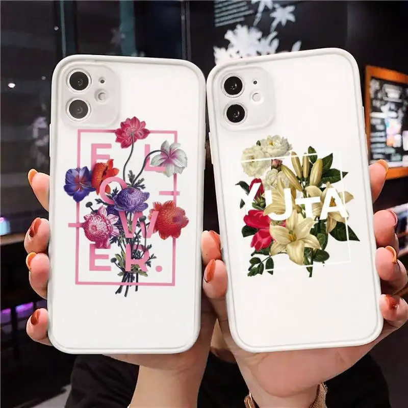 

Flower text art Phone Case Clear matte transparent For white iPhone 7 8 x xs xr 11 12 pro plus max mini Funda