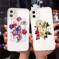 flower text art phone case clear matte transparent for white iphone 7 8 x xs xr 11 12 pro plus max mini funda