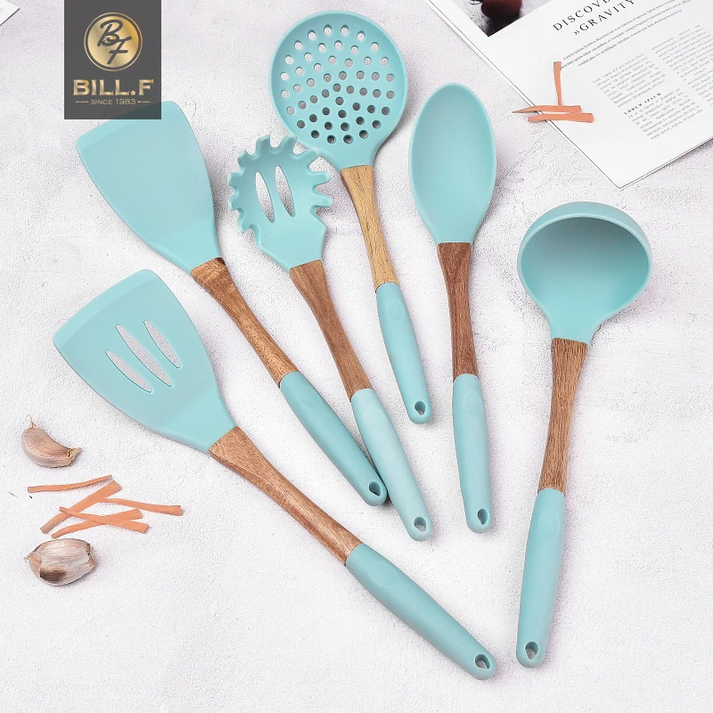 Силиконовая кухонная утварь из акации: плотная лопата дырявая спагетти большой