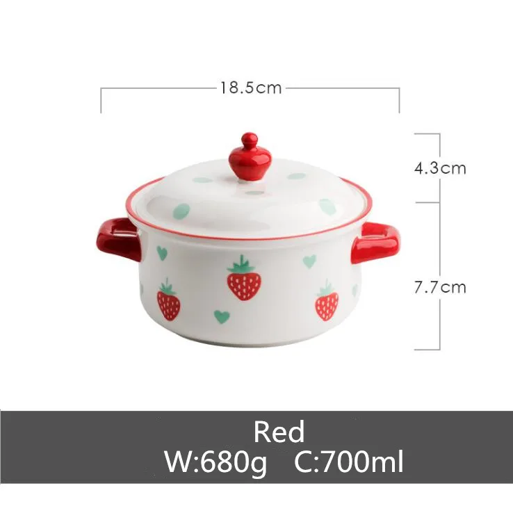 Ceramic Tableware Strawberry Pattern Dish Plate Western Food Household Pasta Dessert Soup Bowl with Handle | Дом и сад