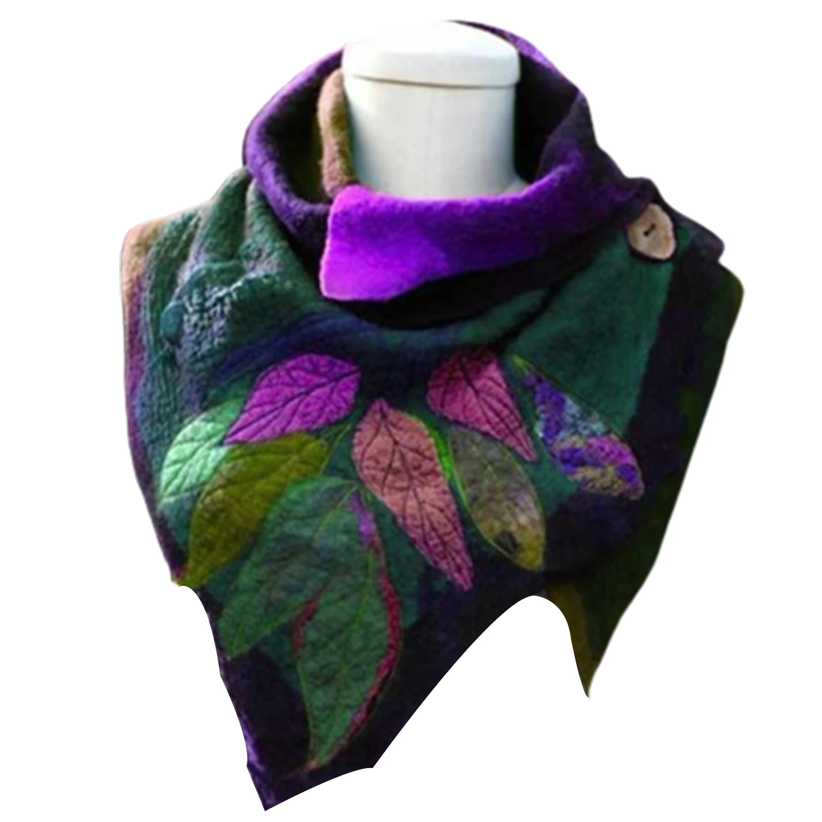 

Vintage Scarves Women Autumn Winter Leaf Soft Wrap Irregular Scarf Button Warm Shawl Ladies All-matach Scarf 5 Colors 2020 New