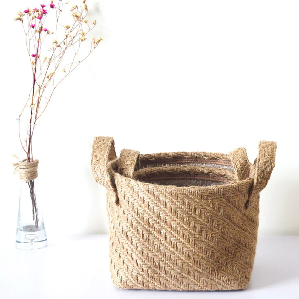 Бытовая Складная натуральная плетеная корзина для хранения садовая Цветочная