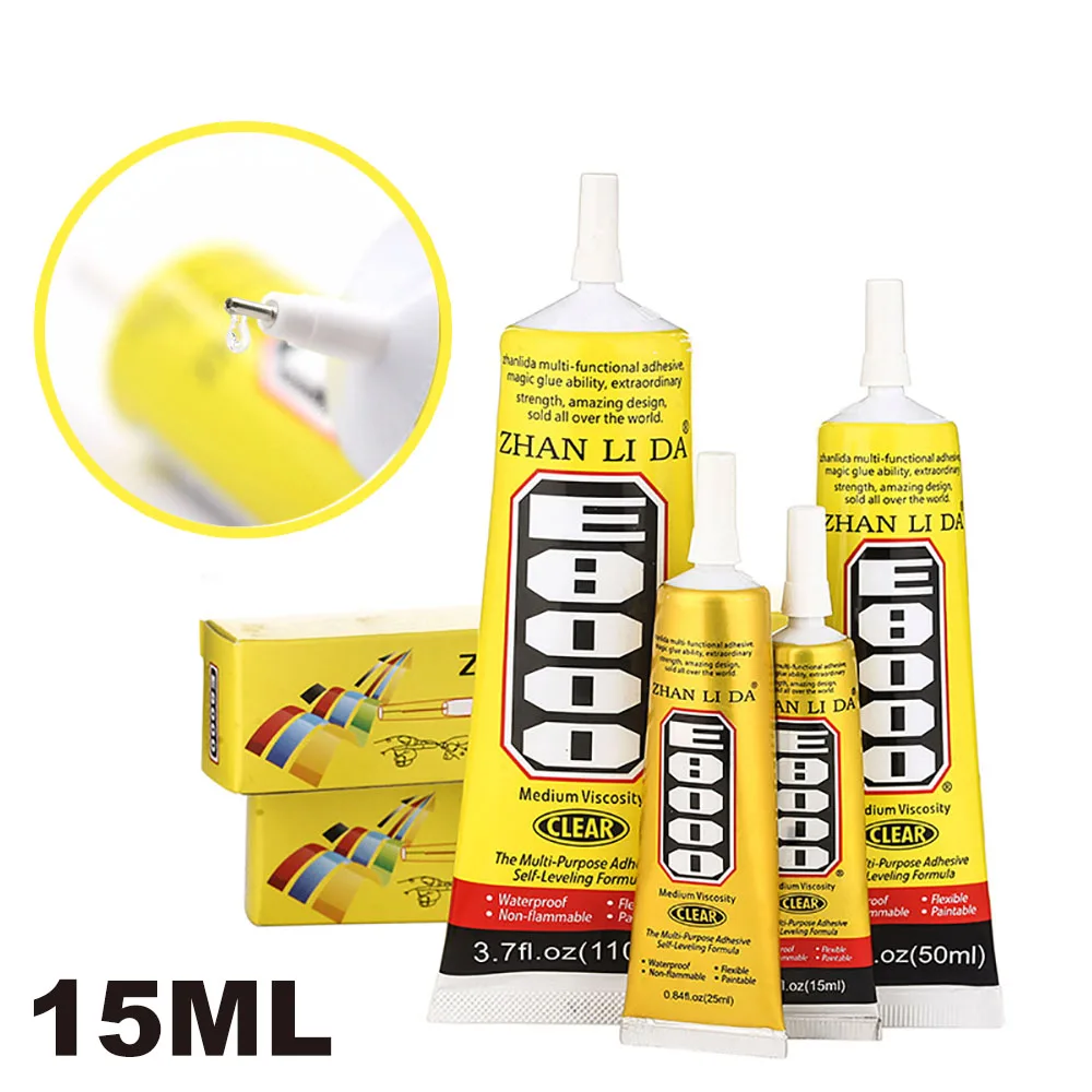 

15ml E8000 Strong Liquid Glue Clothes Fabric Clear Leather Adhesive Jewelry Stationery Phone Screen Instant Earphone