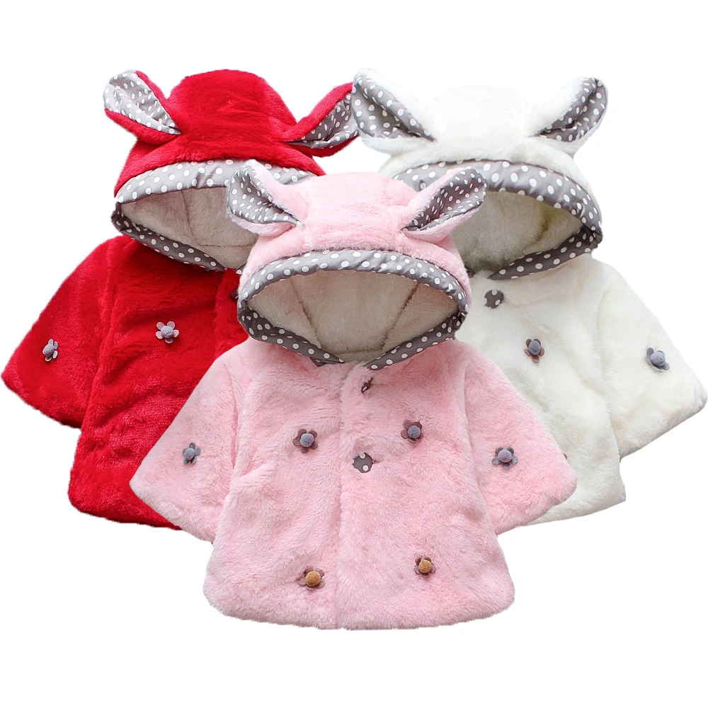 

Детская зимняя куртка с капюшоном, с ушками, в горошек