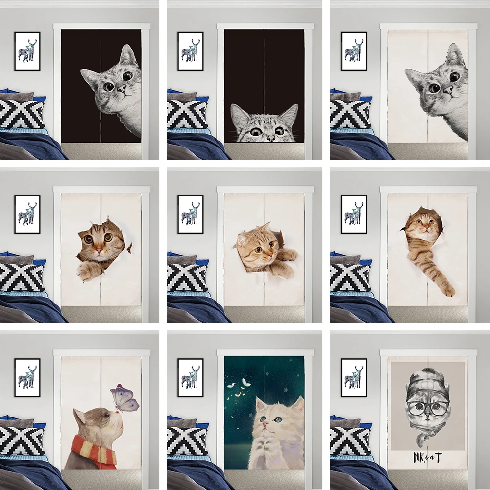 

Japanese Lucky Cute Cat Noren Hanging Door Curtain Kitchen Bedroom Restaurant Decorative Curtains Printed Half Door Curtains